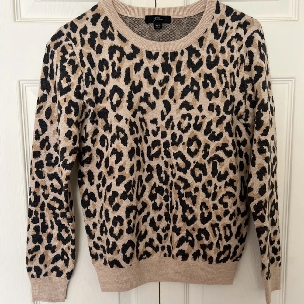 J.CREW Animal Print Merino Wool Women's Crewneck Pullover Sweater XXS NWOT $128